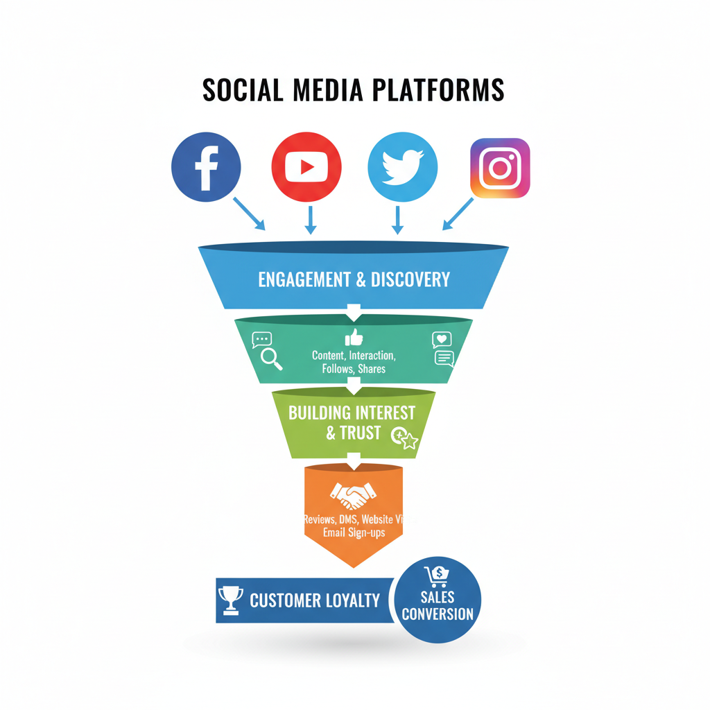 Social media marketing tips for increasing sales and leads – overview diagram of platforms driving sales