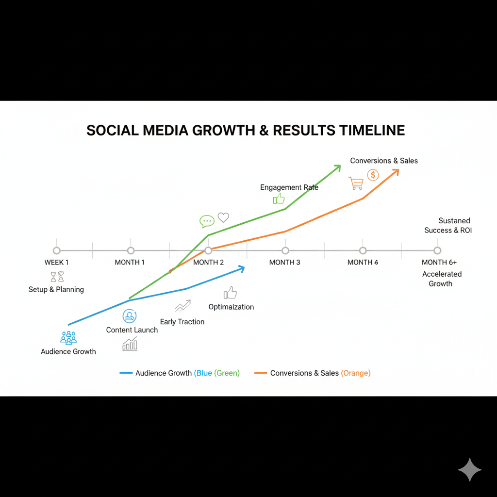 Social media marketing tips for increasing sales and leads – timeline showing results over time