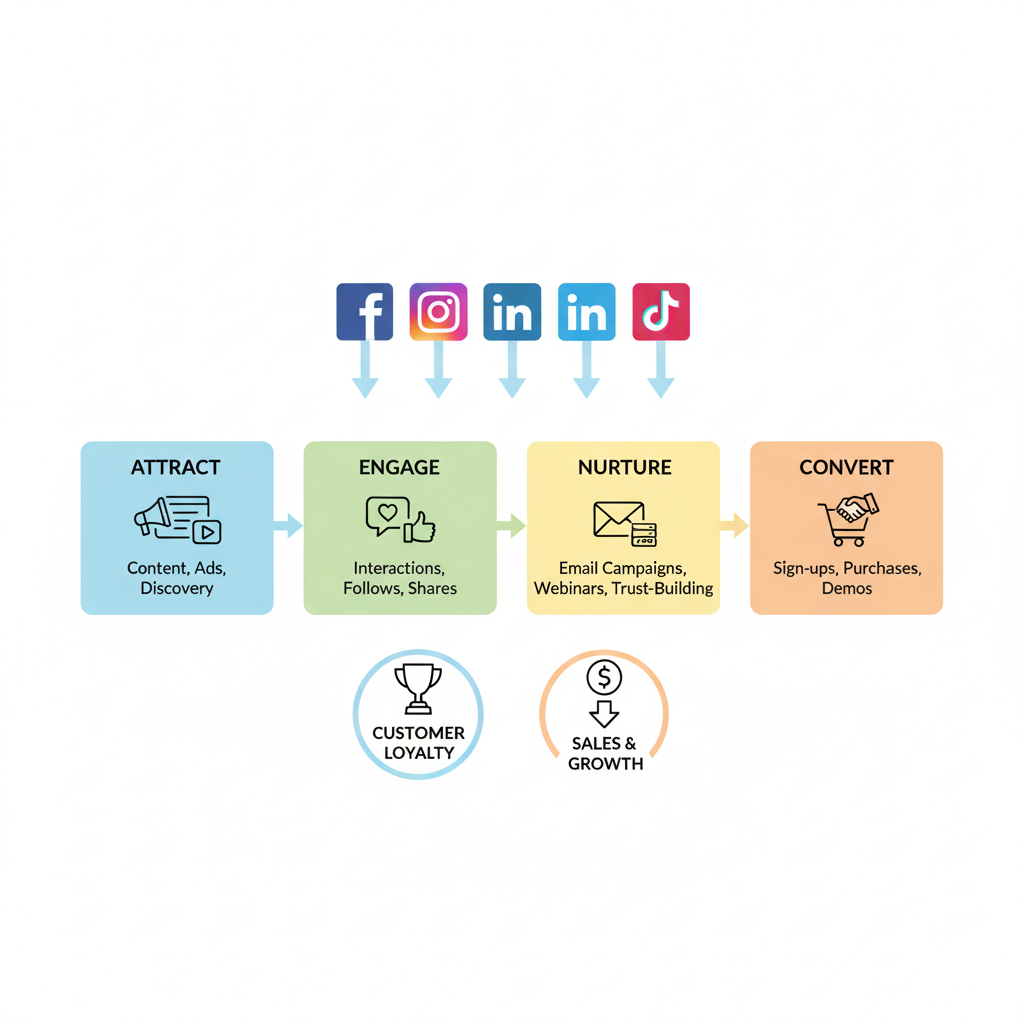 Social media marketing tips for increasing sales and leads – lead generation process illustration